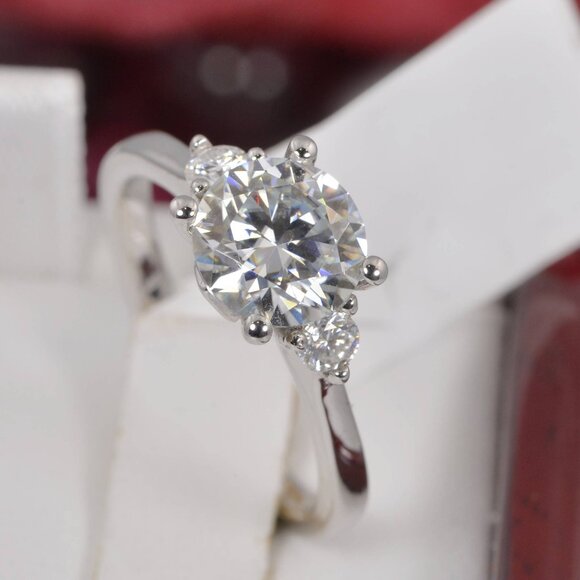 Certified 2.06ct Moissanite Round Brilliant Cut Engagement Ring - Picture 1 of 8
